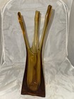 Vintage MCM Viking Art Glass Amber 3-Finger Three-Foil Swung Vase
