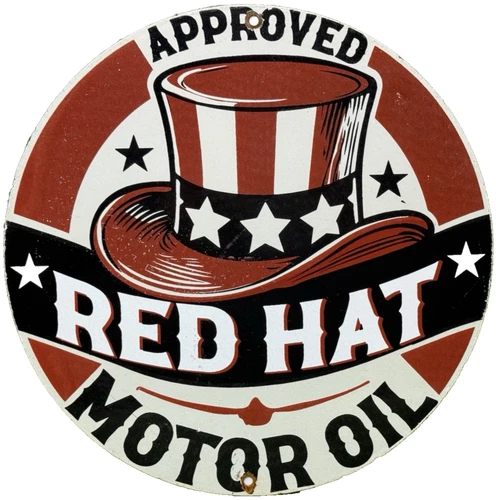 VINTAGE RED HAT GASOLINE PORCELAIN SIGN STANDARD OIL GAS STATION PUMP PLATE