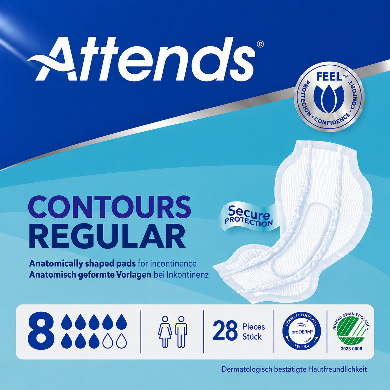 28 x Attends Contours Regular 8 | Incontinence Pads | 1 Pack of 28