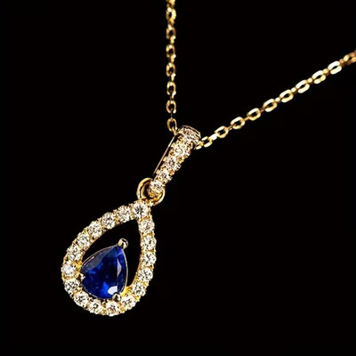 14k Gold Plated Lab Created Pear Cut Sapphire Sterling Silver Pendant for Womens