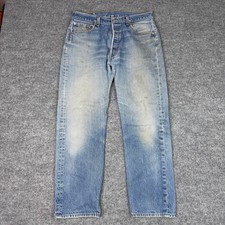 Vintage Levis 501 Button Fly Jeans Mens 33x30 Distressed Wash Straight Leg Denim