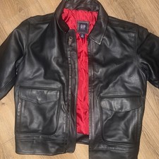 Vintage 2003 GAP Boys Cow Leather Jacket Large 10 Bomber Pockets