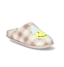 DAKOTA FLEECE Girl's Smiley Cozy Comfort Pink Checkered Slippers, Size 13-1 NWT