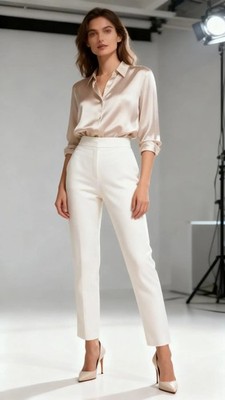 The Limited Women's White Solid Dress Pants Straight Flat Front Stretch Button