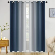 COSVIYA Curtains & Drapes 52"W x 84"L (Pack of 2), Navy Blue to Grayish White 