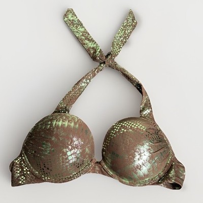VICTORIA'S SECRET Size 34A Brown/Green Snake Print Bombshell Bikini Swimsuit Top
