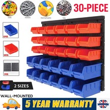 30 X Plastic Bins Wall Mounted Storage Garage Tools Small Parts Organizer Rack