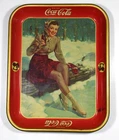 VINTAGE ORIGINAL 1941 COCA-COLA TRAY- LADY in SKATES  with Coke BOTTLE