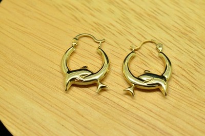 10 Karat Gelbgold Delfine springen durch Creolen