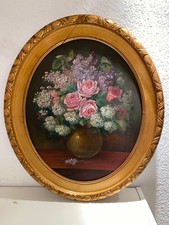 Ölgemälde Stillleben Rosen im Rundrahmen vom Deutschen Künstler Rühl - 65x55cm
