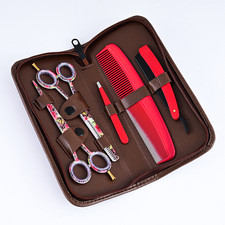 Professional Barber Scissors Set - Floral Red and Black Barber Thinning Shears