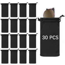 30 Pack Microfiber Glasses Pouch, Black Sunglasses Bag Pouches Bulk with Draw...