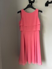 Hobbs UK 12 Coral Pink Layered A - Line Chiffon Sleeveless Midi Occasion Dress