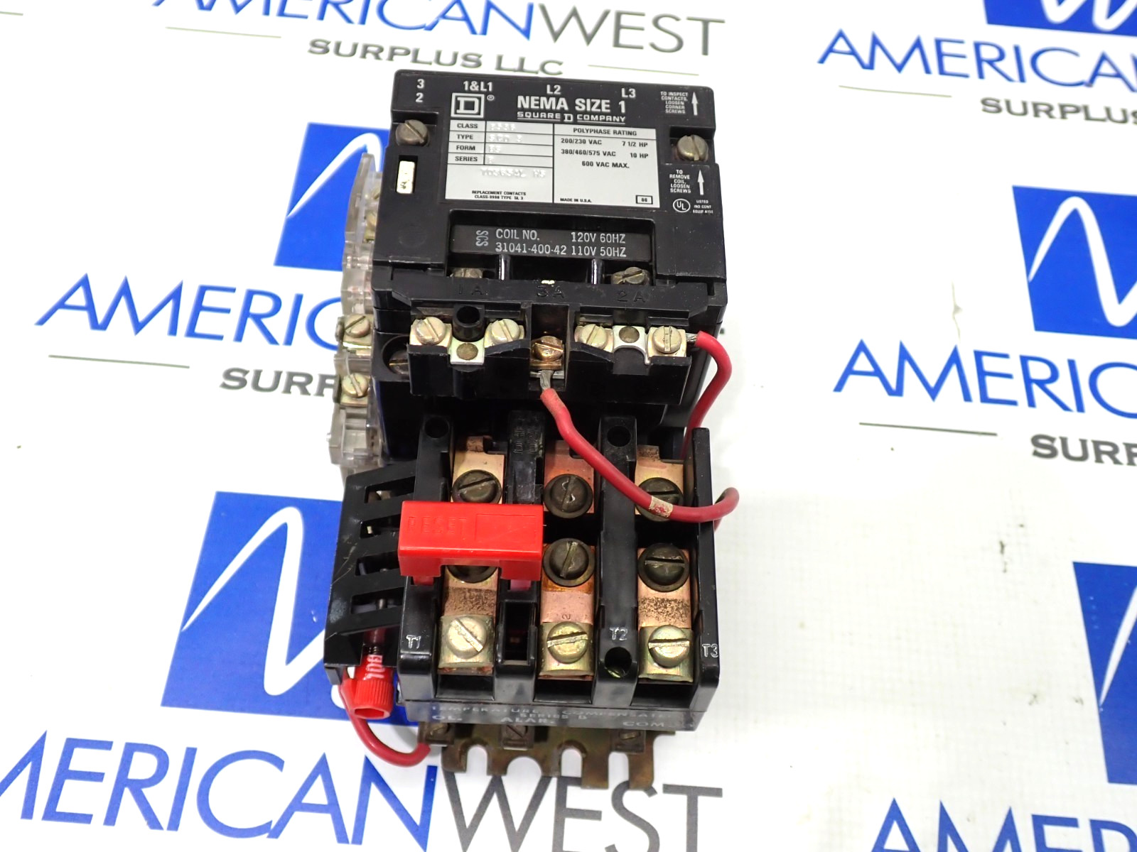 Square D 8536SCO3 NEMA Size 1 3 Phase Starter 110/120 Volt Coil - Tested ST625