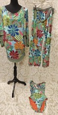 Trina Turk Zanzibar Set of 3, Swim Coverup, Pants,  Swimsuit Bright Flowers Med