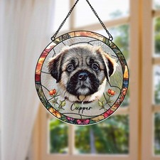 Custom Dog Cat Portrait Stained Glass Suncatcher, Pet Memorial Gift