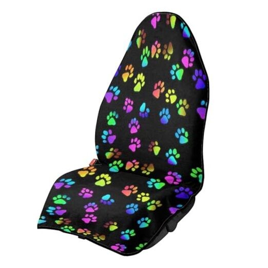 Dog Paw Print Car Seat Cover Waterproof Bucket Seat Dog Paw Print Colorful