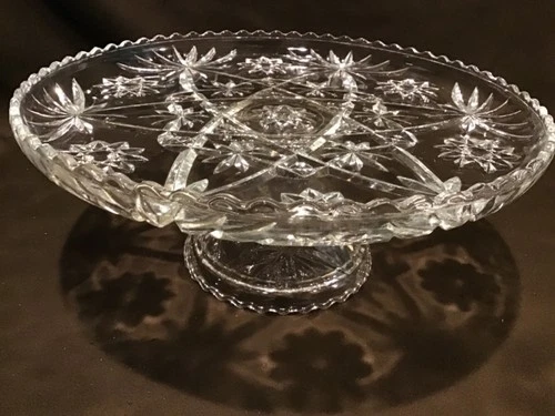 Vintage Anchor Hocking Early American Prescut Footed Cake Plate Star Of David