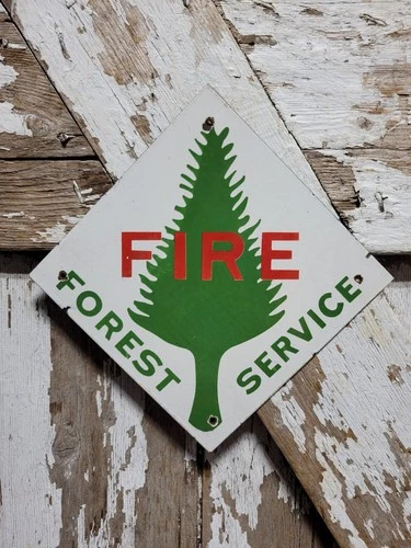 VINTAGE US FOREST SERVICE PORCELAIN SIGN OLD PARK RANGER FIRE FIGHTER PREVENTION