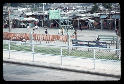 SL24 Slide 1970's Hong Kong Kowloon Walled city Children Basketball 181a