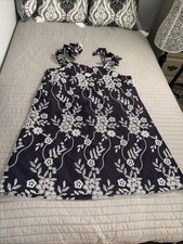 Loft Navy Floral Embroidered Tie Straps Sleeveless Summer Dress Size 14