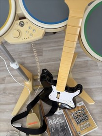 Nintendo Wii Rock Band Bundle ! Drums, Guitar, Pedal, Games! Dongle Free Ship!