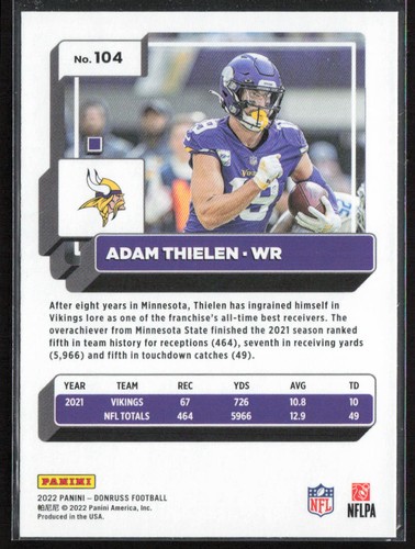 2022 Donruss #104 Adam Thielen Blue Press Proof - Picture 2 of 2