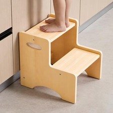 Toddler Step Stool, 2 Step with Non-Slip Pads  Handles, Natural