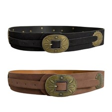 Bohemian Styles Wide Belt With Metal Pin Buckles For Women Vacation and Leisure