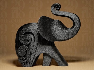 Happy Elephant #3 | Schwarze 3D-gedruckte Elefantenfigur | Moderne geometrische