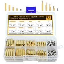 280Pcs M2.5 Motherboard Standoffs Screws Nuts Kit, Hex Male-Female Brass Spac...