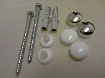WC TOILET PAN BIDET FIXING KIT SET SCREWS PLUG WASHER CHROME WHITE CAP