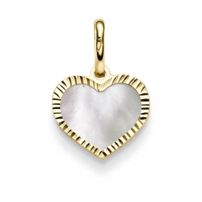 585 Yellow Gold Mother of Pearl Heart Pendant Small 12.5x18.5mm Flat