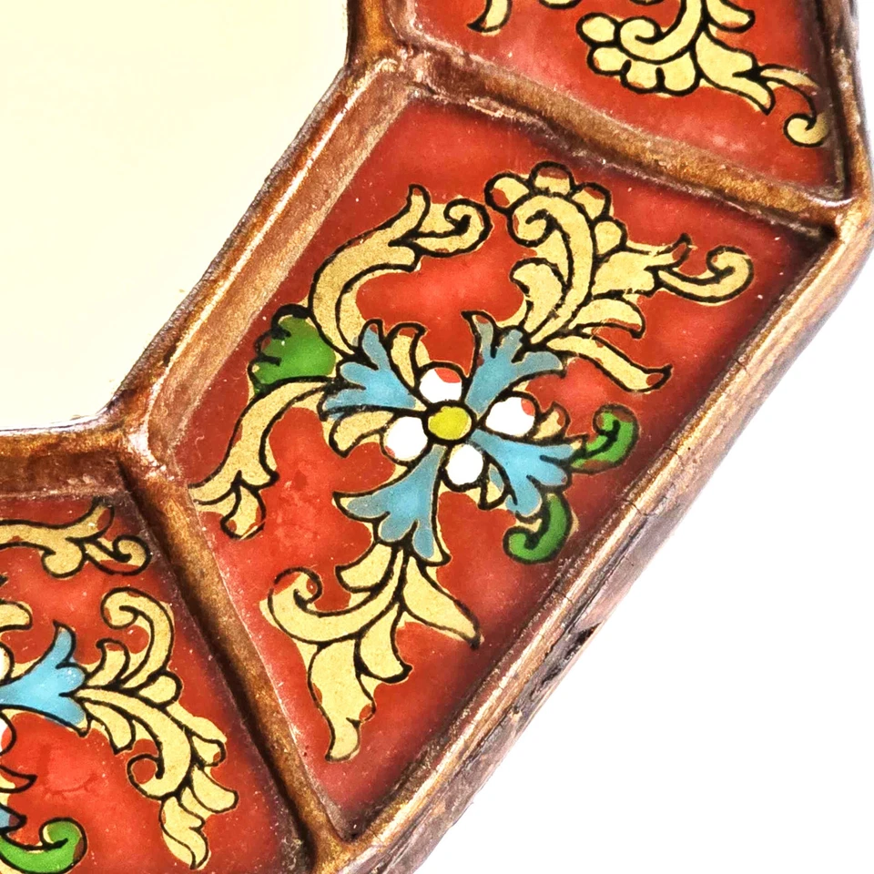 Peruvian Wall Mirror Octagonal Wood Frame Reverse Glass Painting Made Peru - Image 4 of 4