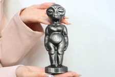 Natural Hand Carved Silver Obvsidian Aliens Reiki Crystal Skull decor 180mm