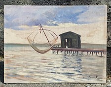  Gino Centoni (Livorno 1891-1960) Marina capanno per la pesca. Pittori Labronici