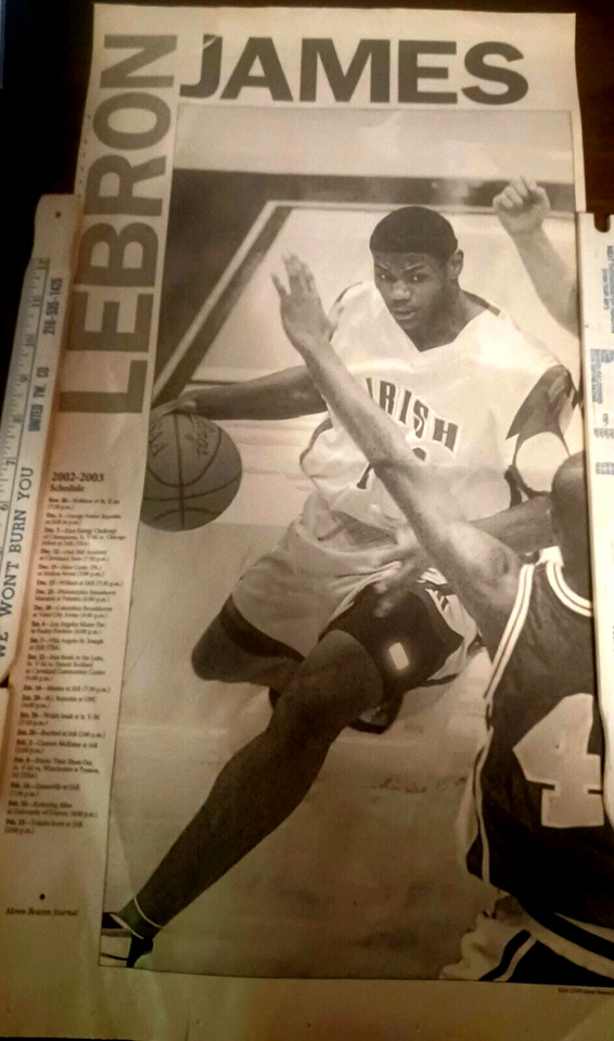 Rare Lebron James St.V/St. M senior year two sided Akron newspaper
