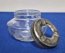 Rare Vintage Glass Travel Cigarette Ashtray Metal Screw On Lid