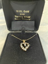 Cubic Zirconia Heart Pendant 18 ct. gold over silver chain