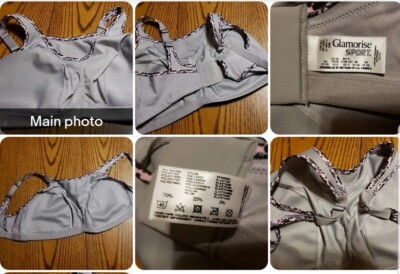Glamorise No Bounce Sports Bra Gray Pink Trim GU797 Sz 44 DD Full Figure