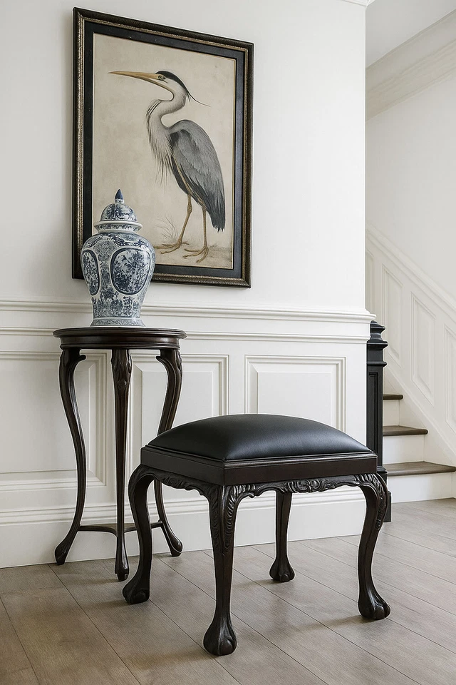 Antik Hocker Mahagoni Sitzhocker Schnitzereien Sitzbank Klavierhocker - Bild 4 von 4