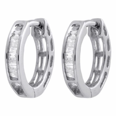 925 Sterlingsilber Baguette Diamant Hoops 0.45 " Lang Damen Ohrringe 0.15 Karat - Bild 1 von 4