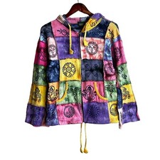 Kathmandu Imports Patchwork Jacket M Embroidered Colorful Hippie Boho Hoodie