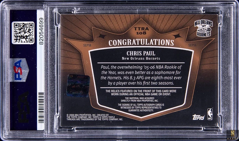 PSA 8 /5 Chris Paul Auto Patch Pop 1 2007-08 Topps Triple Threads Autograph - Image 4 of 4