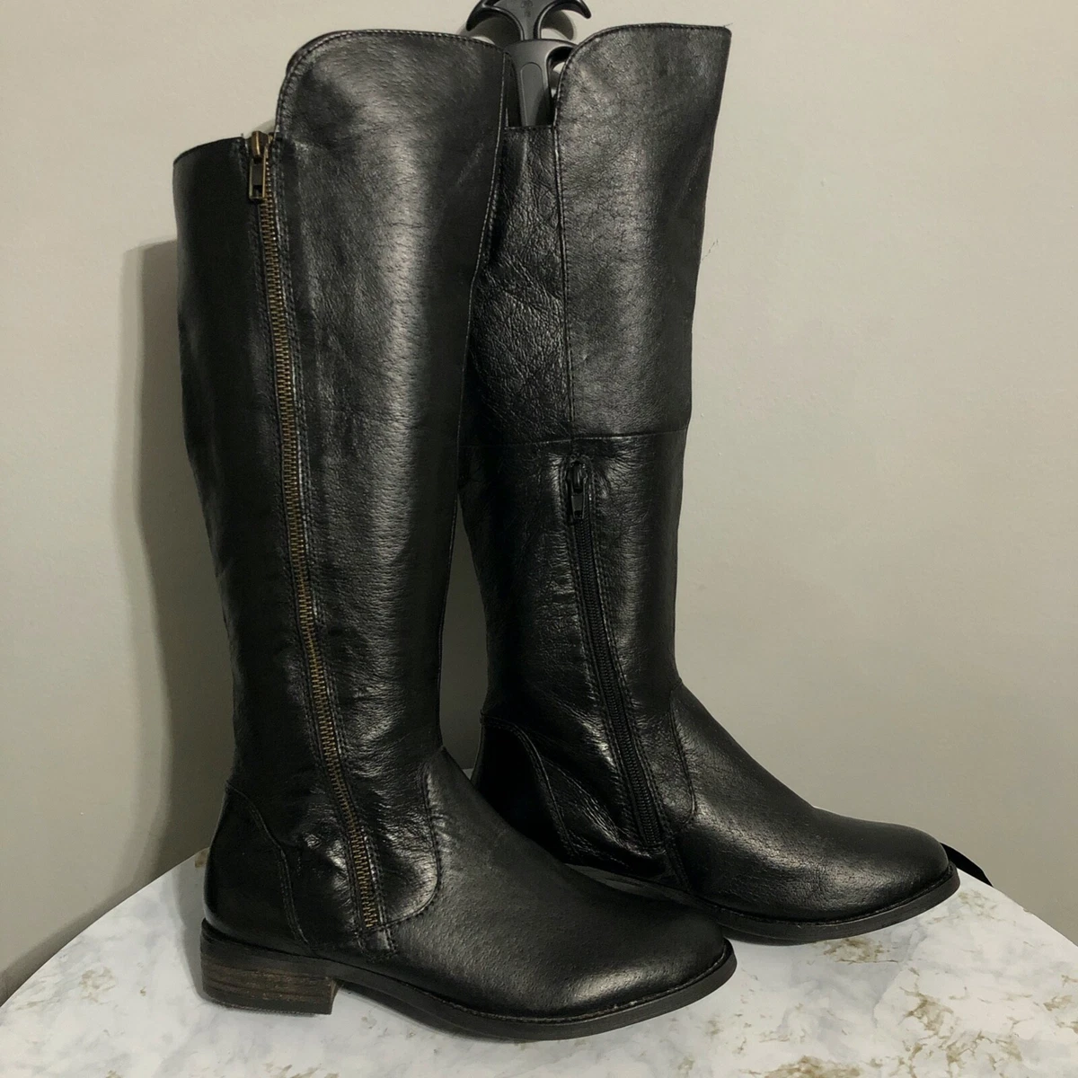 Steve Madden Women s Sz 7 Shoes Black Leather Double Zip Knee High