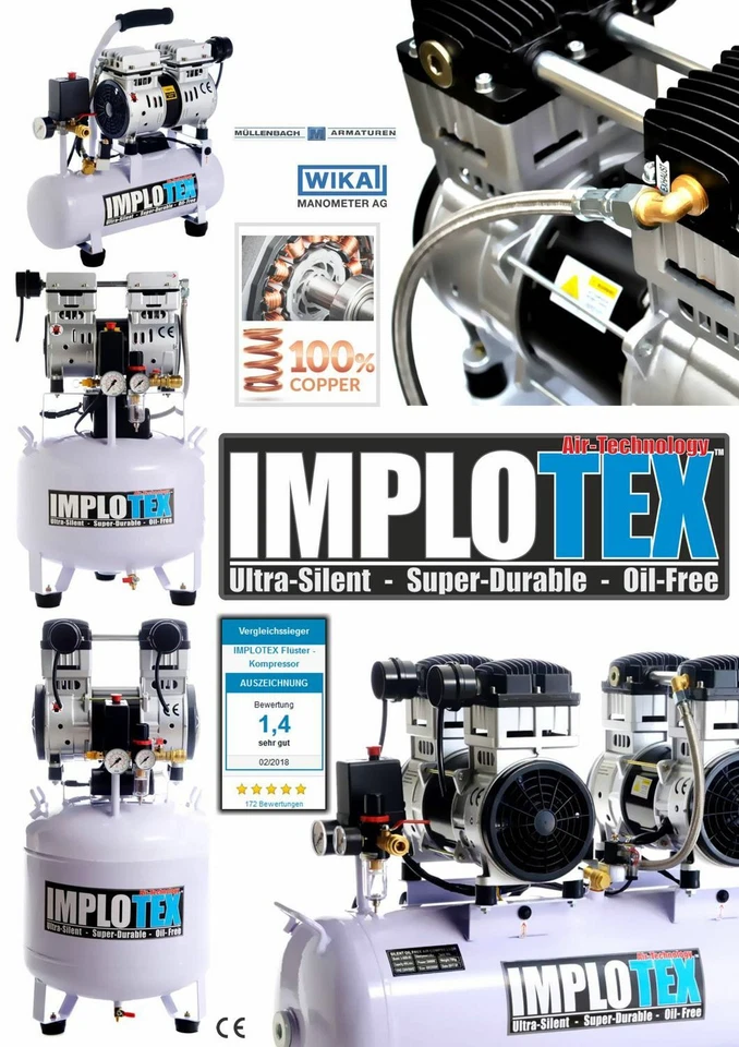 480W Silent Whisper Compressor Air 48dB Quiet Oil Free Maintenance Free IMPLOTEX - Image 2 of 4