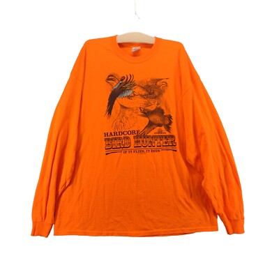 Gildan Men's Hardcore Bird Hunter T-Shirt 2XL Long Sleeve Orange