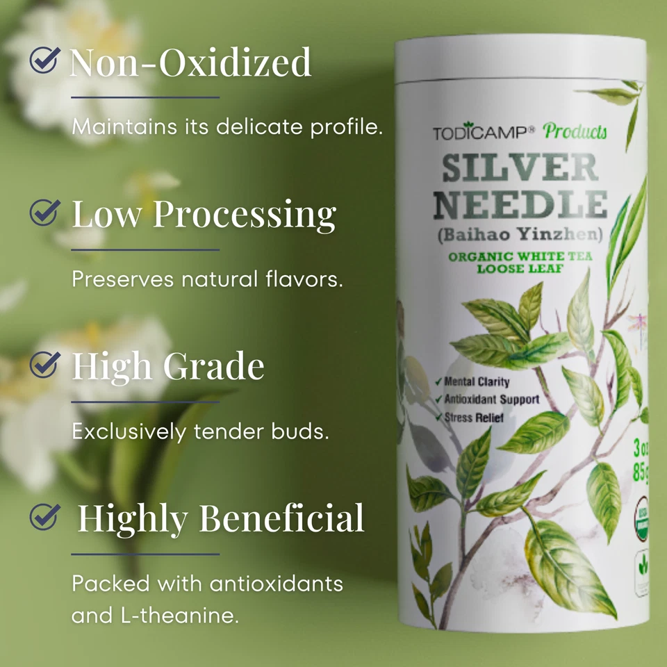 Té blanco TODICAMP té de aguja plateada - 3 OZ Foto 4 de 4