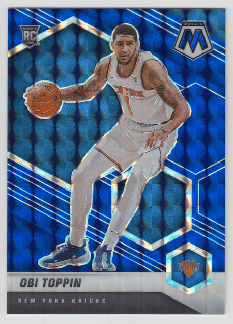 2020-21 Panini Mosaic Knicks Obi Toppin #220 Blue Mosaic Prizm Rookie RC 44/99
