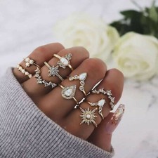 UK New Boho Ring Set Women Silver Gold  Finger Rings Punk Ring Gift UK